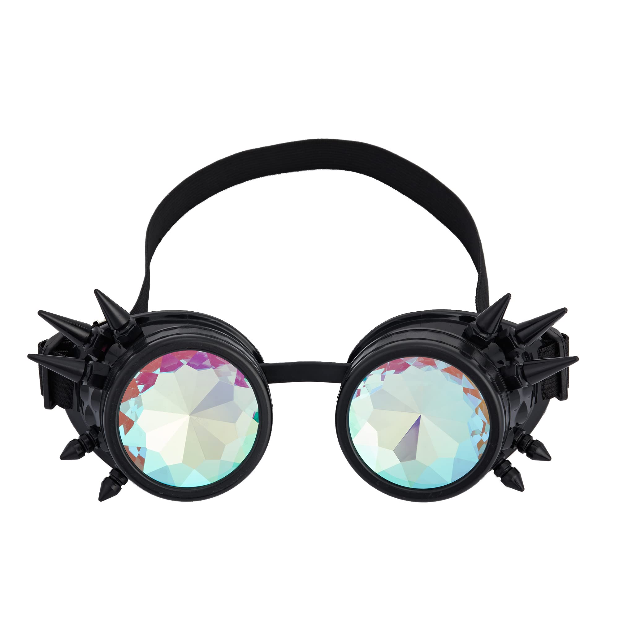OMGREAT Kaleidoscope Glasses for Raves Steampunk Goggles with Rainbow Prism Diffraction Crystal Lenses, Black (Spiked) - Image 7