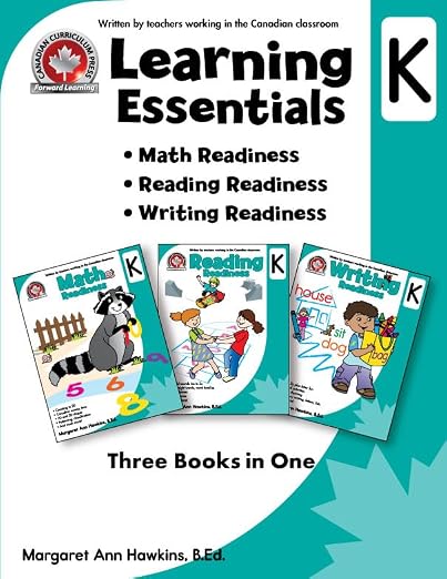 Learning Essentials | Kindergarten | 3-in-1 Jumbo Workbook for Math, Reading & Writing | Full Colour, Ages 4-5 | Early Education | Canadian Curriculum