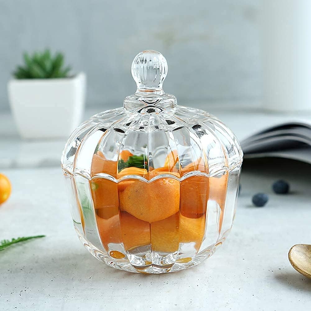 Premium Crystal Candy Bowl, Decorative Cookie Jar With Lid, Jewelry Dish, Covered Candy Jar for Buffet, Kitchen, Office Desk, 400 Ml