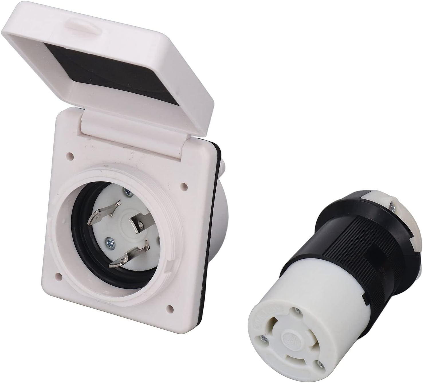 Eujgoov 125V 30 Inlet Female RV Conversion Plug Kit Locking Connector Locking Connector with Weatherproof Cover Boot Kit