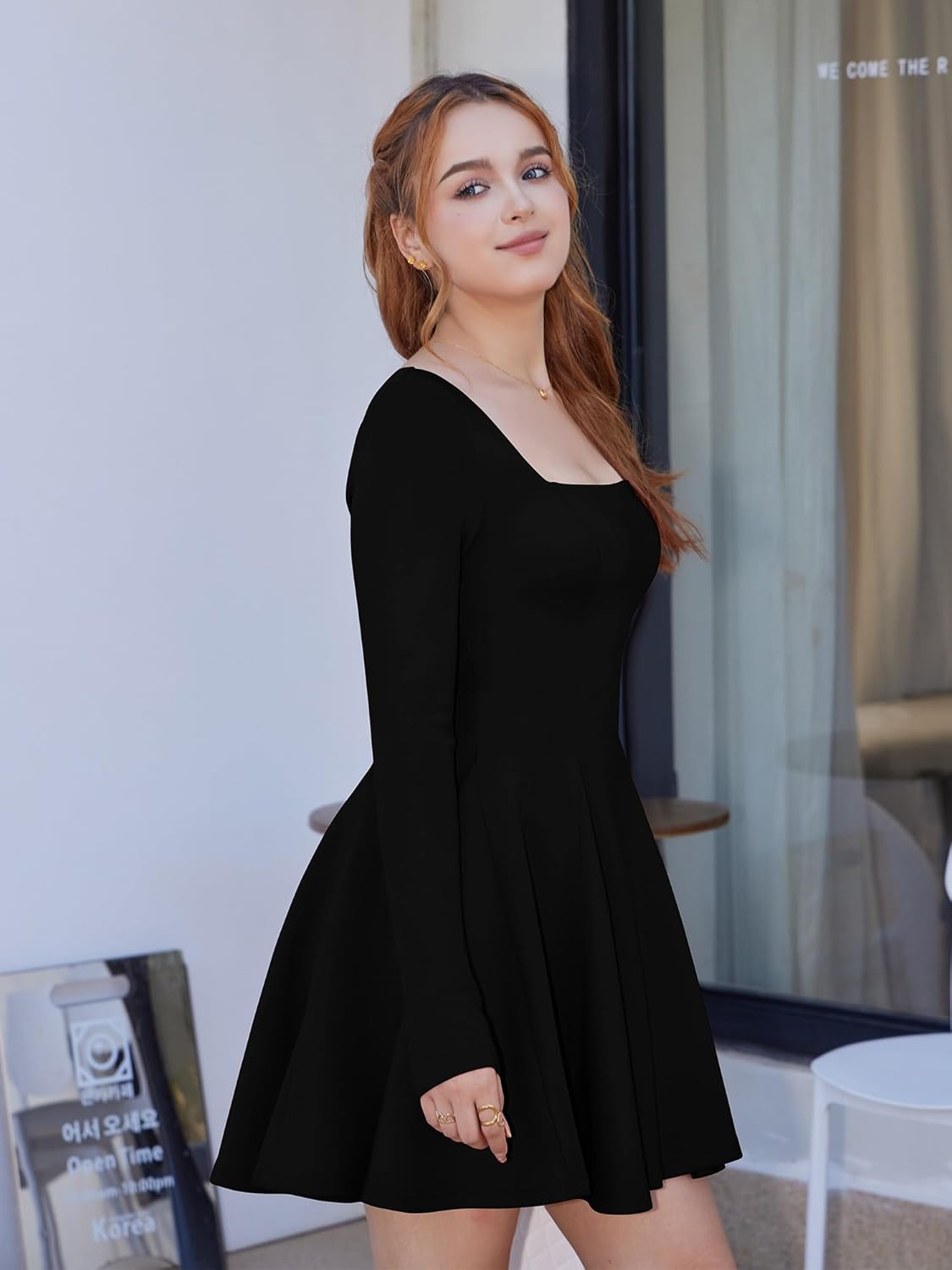 DAAWENXI Women's Sexy Long Sleeve Mini Dress Square Neck Bodycon Going Out Party Club Short Dresses - Image 4