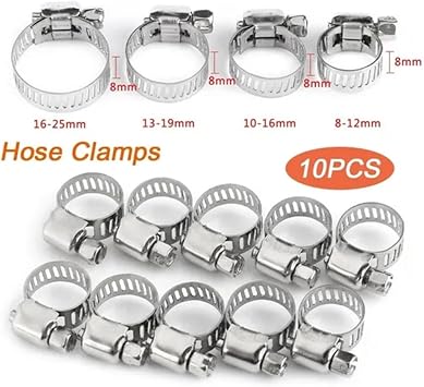10pcs Adjustable Stainless Steel Screw Band Hose Clamps Car Fuel Hose Clamps Pipe Clamp Worm Gear Clip Hose Clamp Plier Tools,10pcs 16mm,25mm