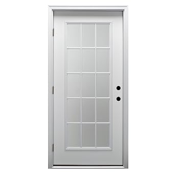 National Door Company ZZ364621R Fiberglass, Primed, Right Hand Outswing, Prehung Door, 15 Lite, Clear Low-E Glass, External Grilles, 32"x80", Fiberglass