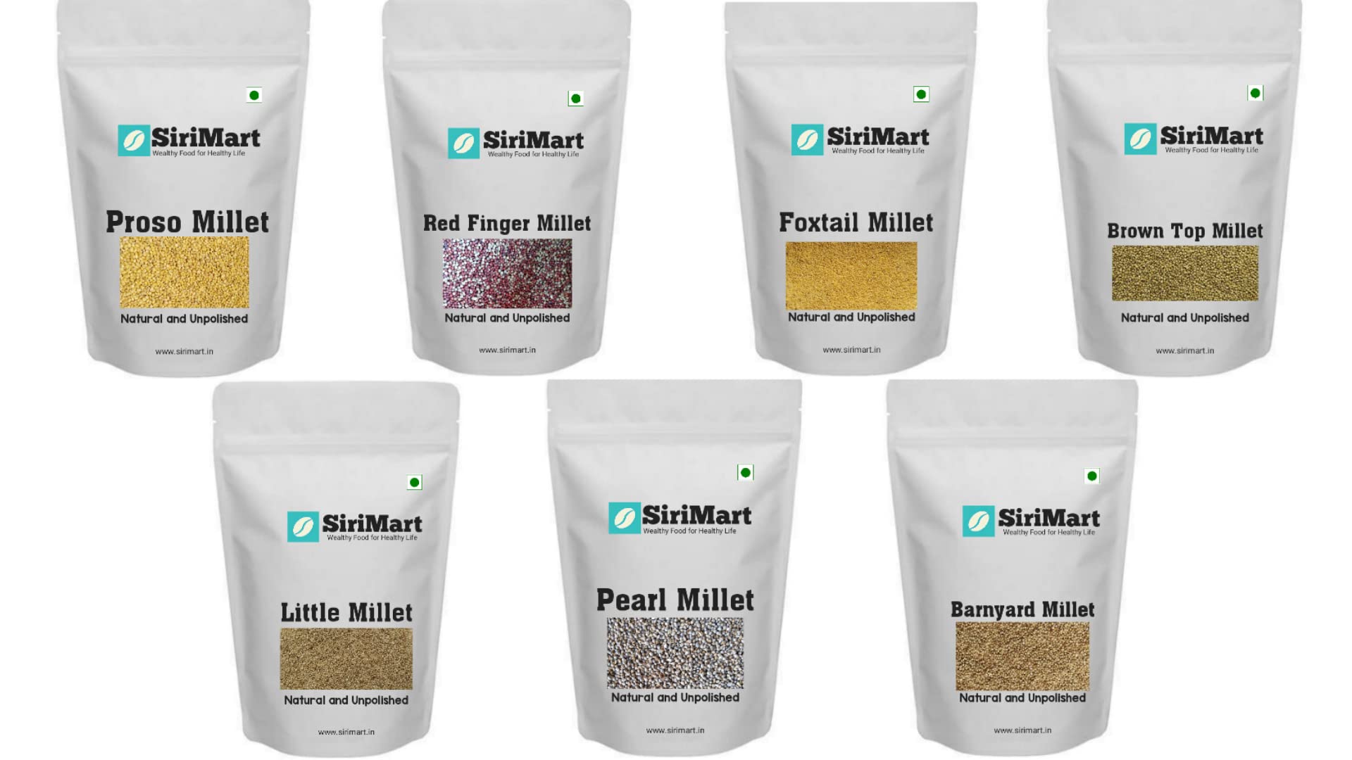 Unpolished Siridhanya/Millets Grains Combo Pack of 7 (Foxtail-1kg, Proso-1kg, Little-1kg, Ragi-1kg, Brown Top-1kg, Pearl-1kg, Barnyard-1kg) | 7kg Millets Combo (1kg x 7)) (B09J3QY5FK) Amazon Price History, Amazon Price Tracker
