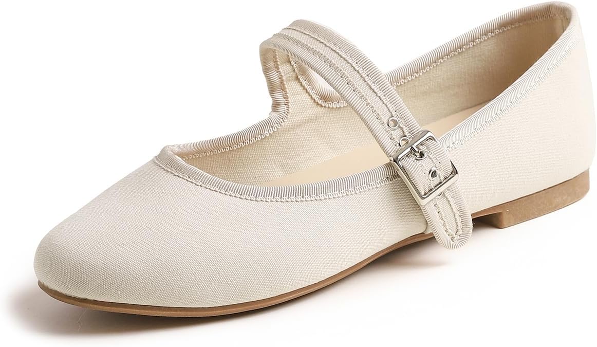 Beige Canvas Mary Jane