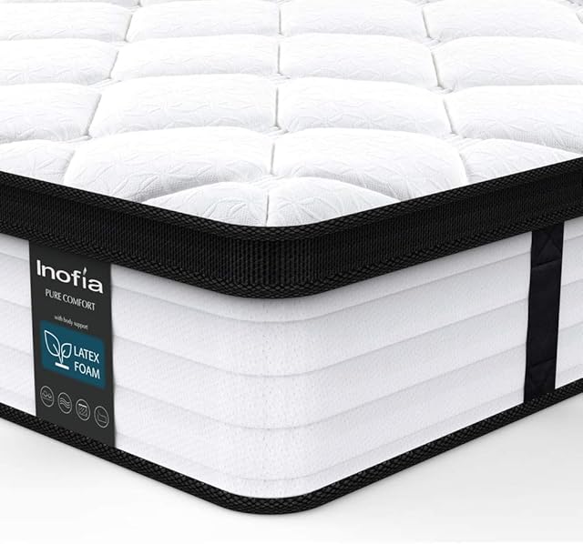 Inofia Double Mattress 4FT6 Latex Memory Foam Mattress with Pocket Sprung,27cm LATEXCH Bi-density Technology for Maintaining Superior Ventilation (135 x 190cm)