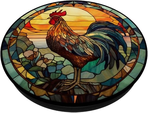 Miniatura 2 de Gallo colorido en diseño de estilo mosaico PopSockets intercambiable PopGrip