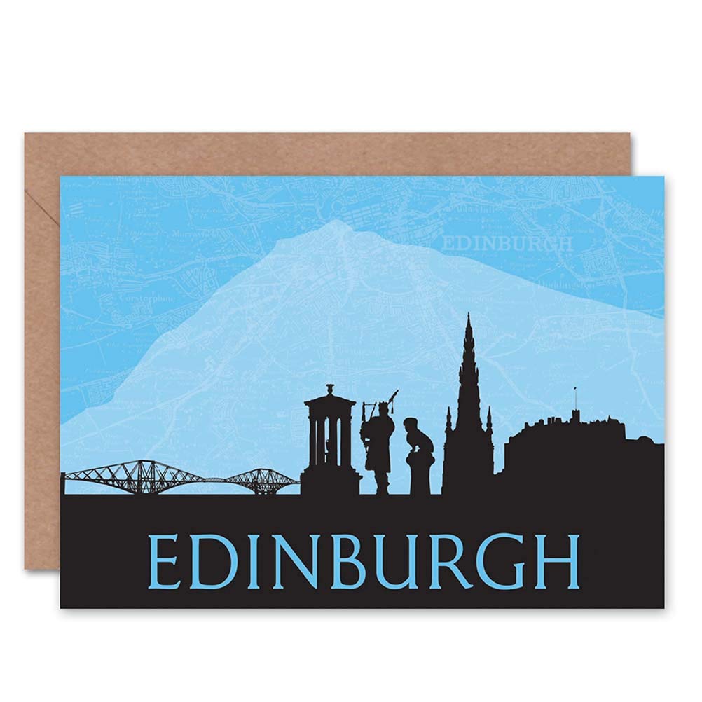 Wee Blue Coo CITYSCAPE EDINBURGH SCOTLAND BLUE ART GREETINGS GREETING CARD GIFT