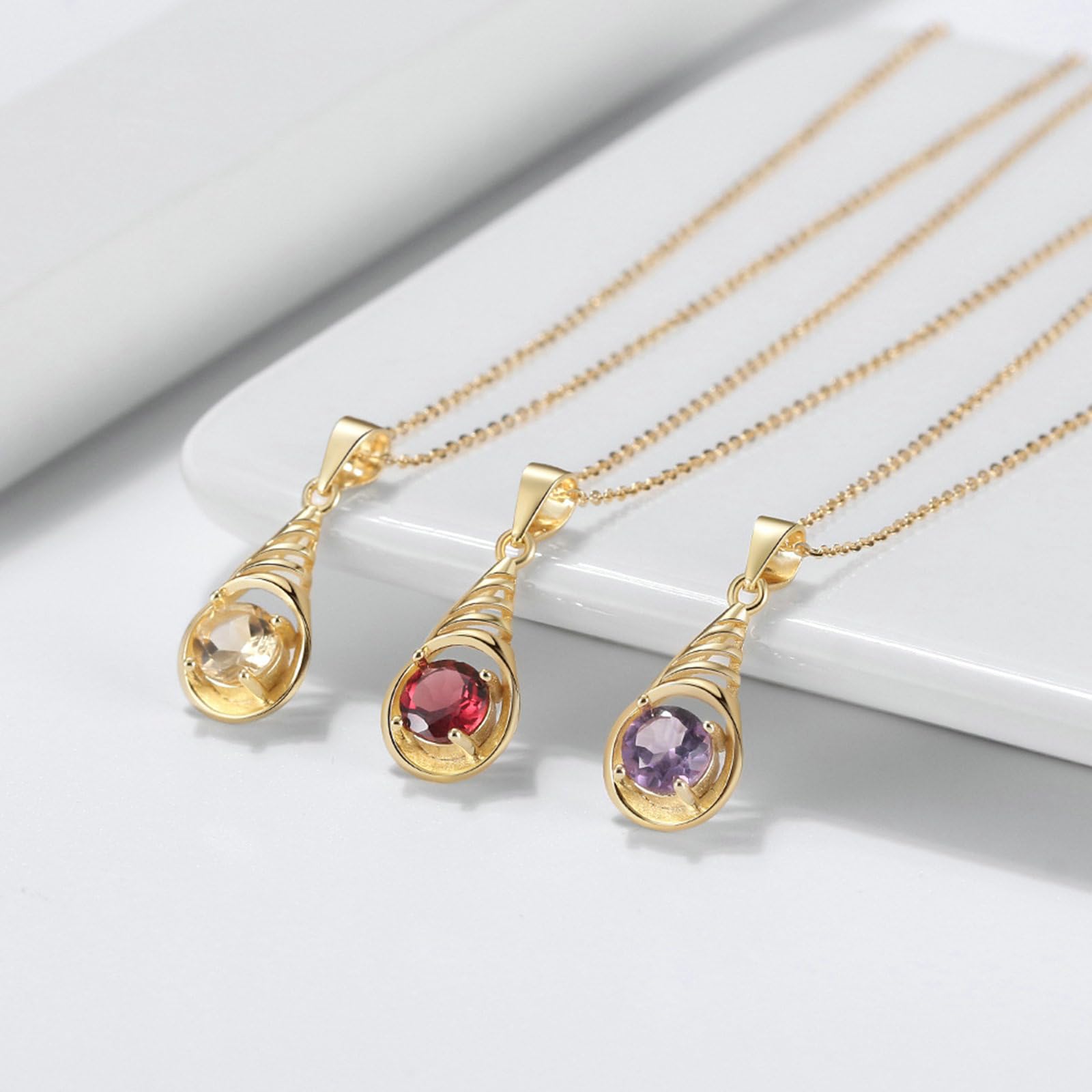 Collana Pendente Donna in Argento Rosso Collana Pendente Goccia d'Acqua Granato