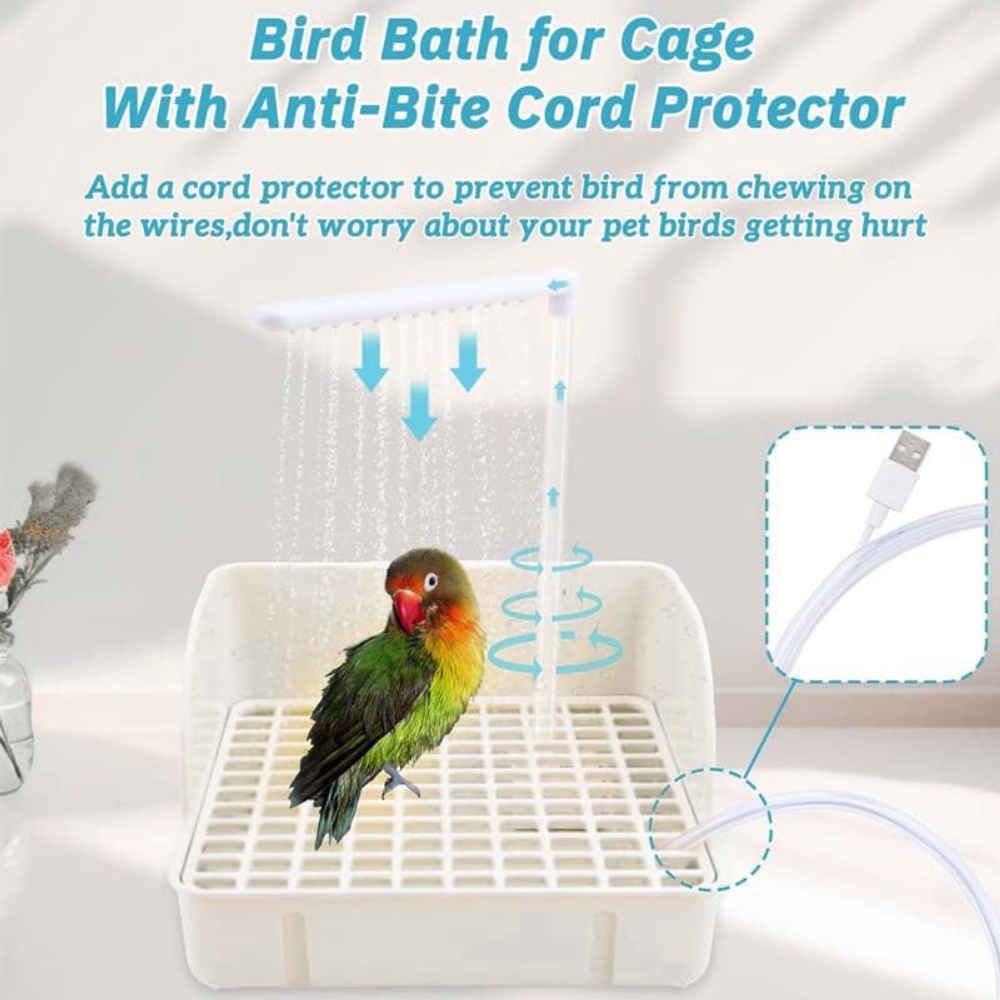 Electric Large Bird Bath With USB Pump - Waterfall Shower For Parrots & Pet Birds (Green)