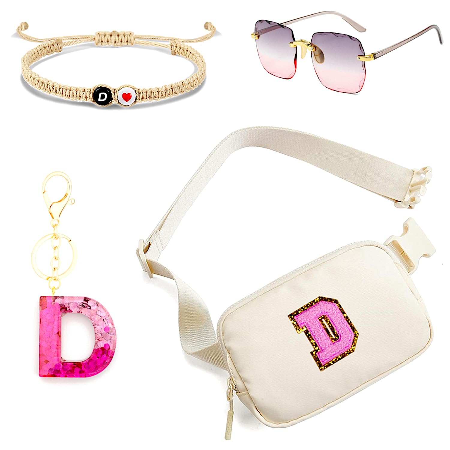 Personalized Initial Fanny Pack Belt Bag for Teen Girls -teen girls trendy stuff (D)