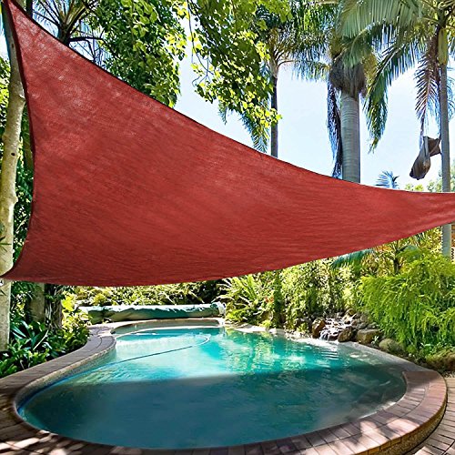 Ollieroo Shade Sail UV Block Fabric Patio Outdoor Canopy Sun Shelter with 5ft PE Ropes and Steel D-Rings 16.5x16.5x16.5ft Triangle Red