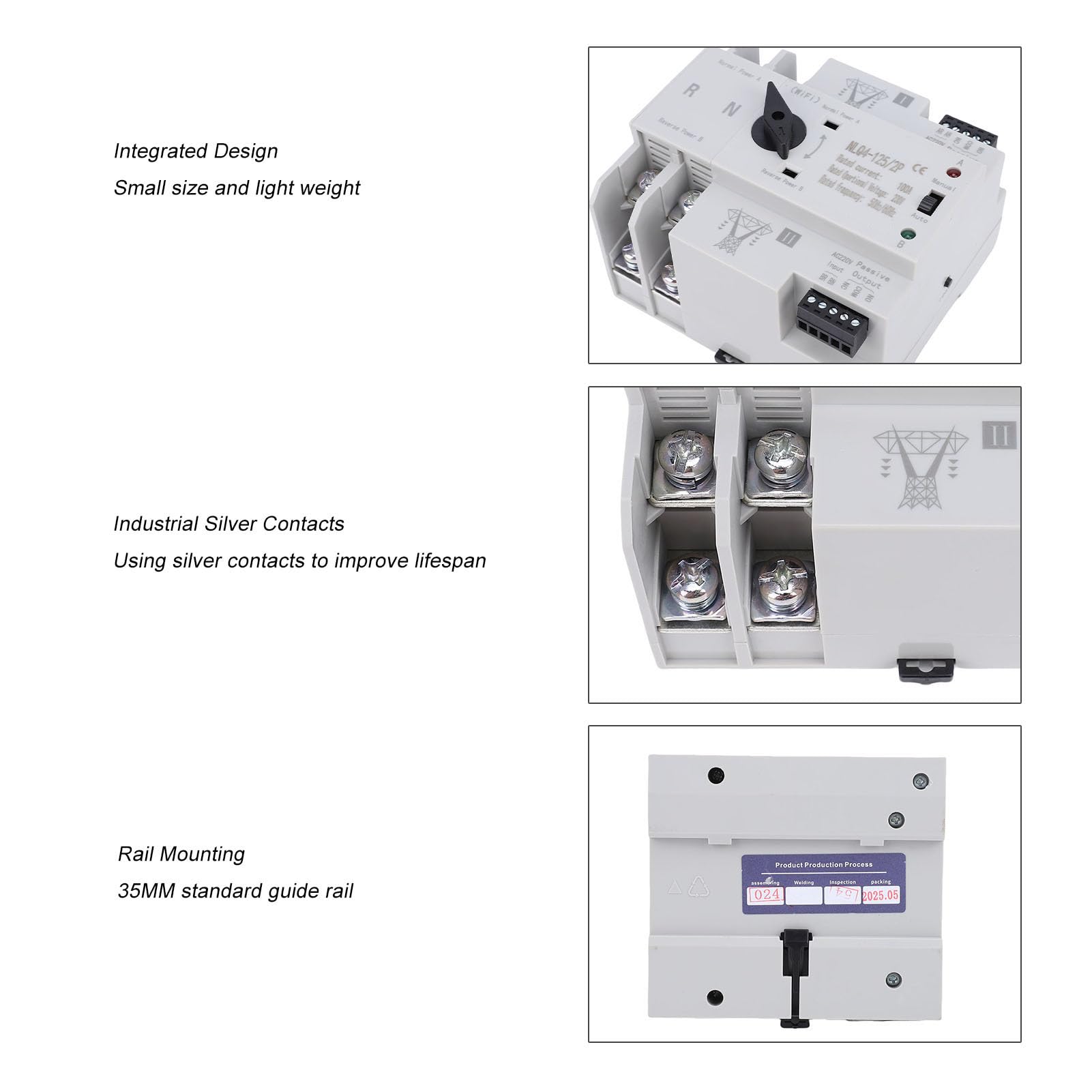 Sxhlseller Interruptor de Transferencia Automática de Doble Potencia con Control WiFi y Materiales Premium para Laboratorio de Fábrica en el Hogar, 2P 100A ATS