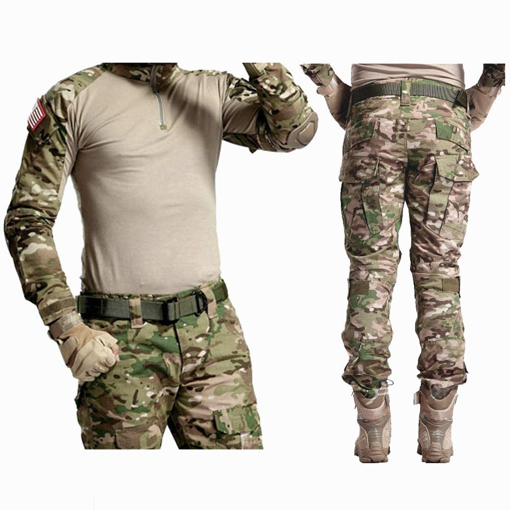 YUSHOW Tuta da softair, camicia militare da uomo, a maniche lunghe, 1/4, con cerniera, mimetica, cargo per caccia militare, CP., XL