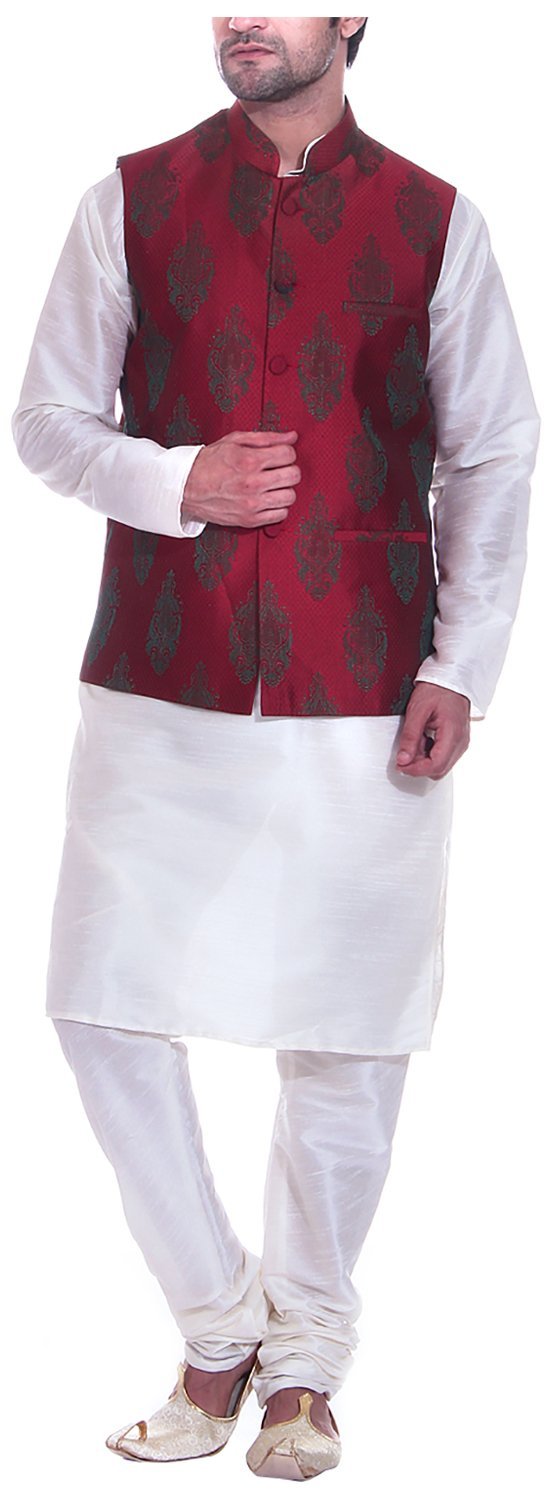 Pijama de seda Kurta blanco ropa tradicional hombre conjunto elegante 4
