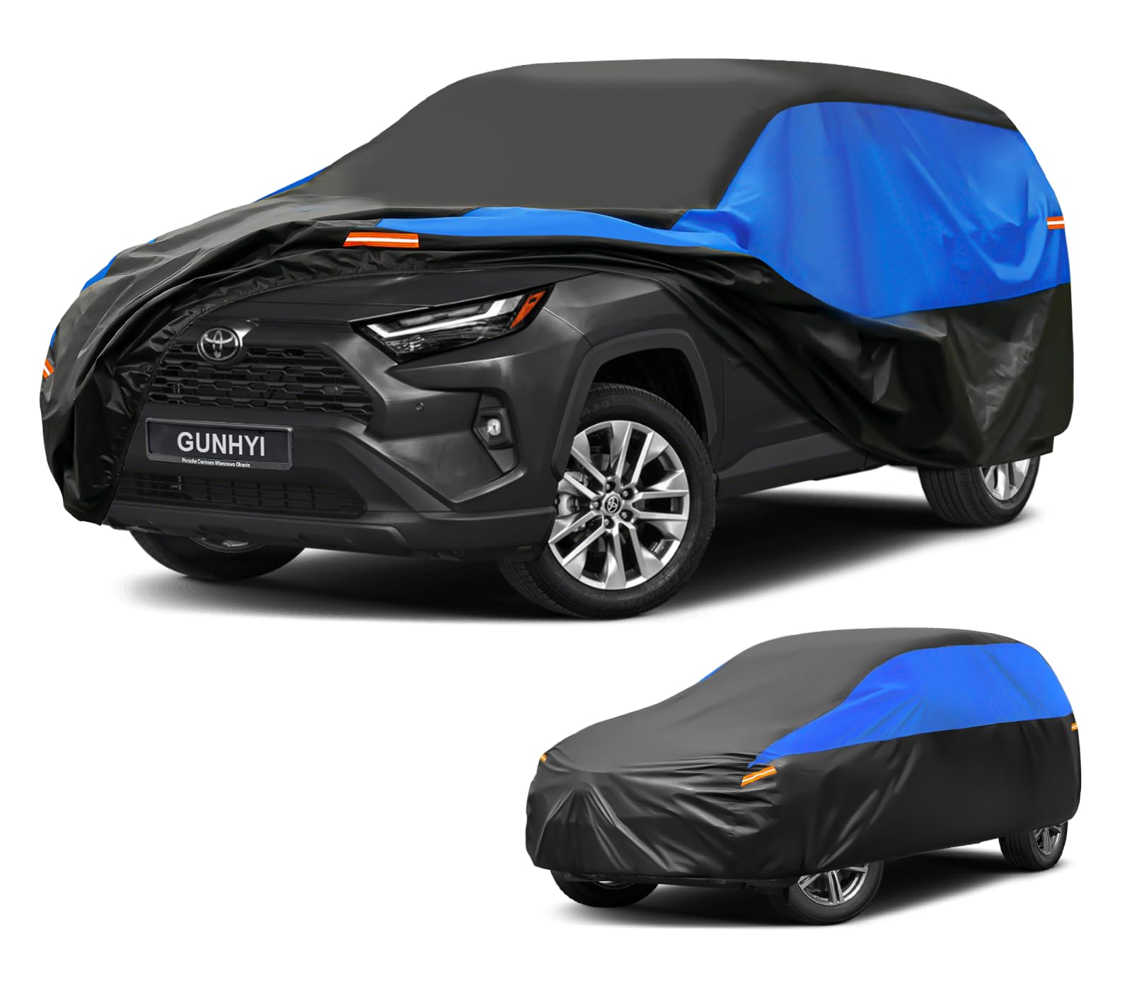 Housse de Voiture Gunhyi Imperméable et Respirante, Bâche pour Toyota RAV4, Housse de Voiture Noire et Bleue, Bâche de Garage Complète pour Protéger de la Pluie, du Soleil et de la Poussière.