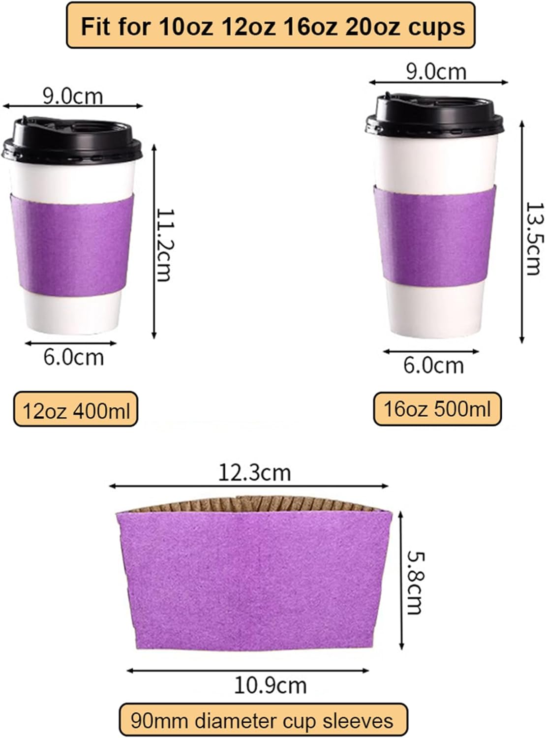 EchoDone Coffee Cup Sleeves for Hot or Cold Drinks Disposable Paper Corrugated Cup Jackets 200 Count Color Purple Fit for 90mm Diameter Cups 10oz 12oz 16oz (Without Cups) - Image 3