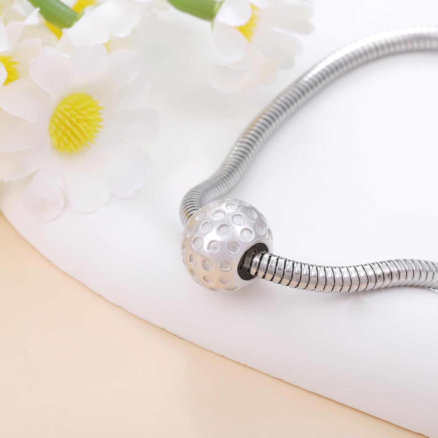 Tufency Golf Bead Charm for Jewelry Making - 925 Sterling Silver Hypoallergenic Golf Ball Bead Charm Sport Theme Jewelry Making Gift for Golfers Necklace & Bracelet Accessories (9x11mm)