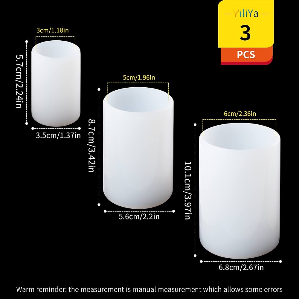Lot De 3 Moules à Bougies En Silicone - Cylindriques - Pour Bougies Pilliers, Résine, Savon - DIY Créatif