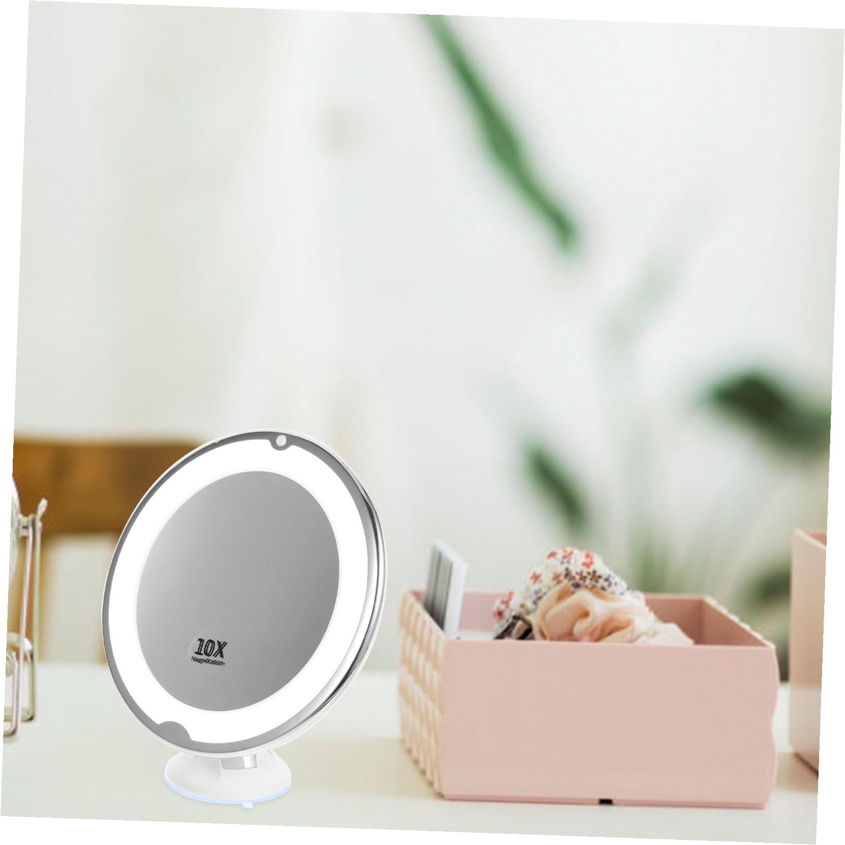 Espejo De Maquillaje Led Giratorio 1 Unidad 10x Aumento Ventosa para Uso Personal En Tocador Luz Integrada