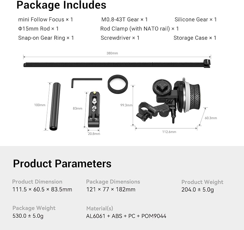 SMALLRIG Mini Follow Focus - Kézi Fókusz és Zoom Vezérlő DSLR és Tükörnélküli Kamerákhoz - Sony A7, A9, BMPCC 4K/6K Kompatibilis