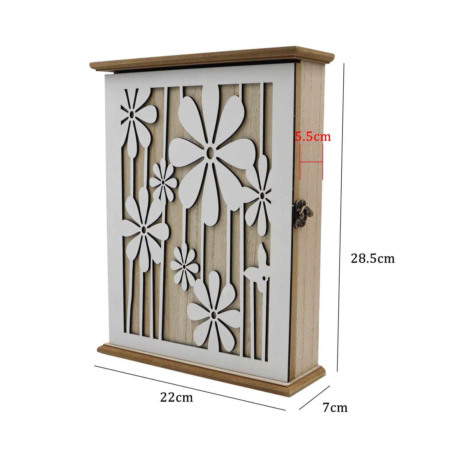 Cassetta Portachiàvi Da Parète in Legno,Elegant Daisy Portachiavi Da Parete,Cassettiera per Chiavi da Parete con 6 ganciper chiàvi per Corridoio D'ingresso Camera Da Letto (28.5x22x7cm)