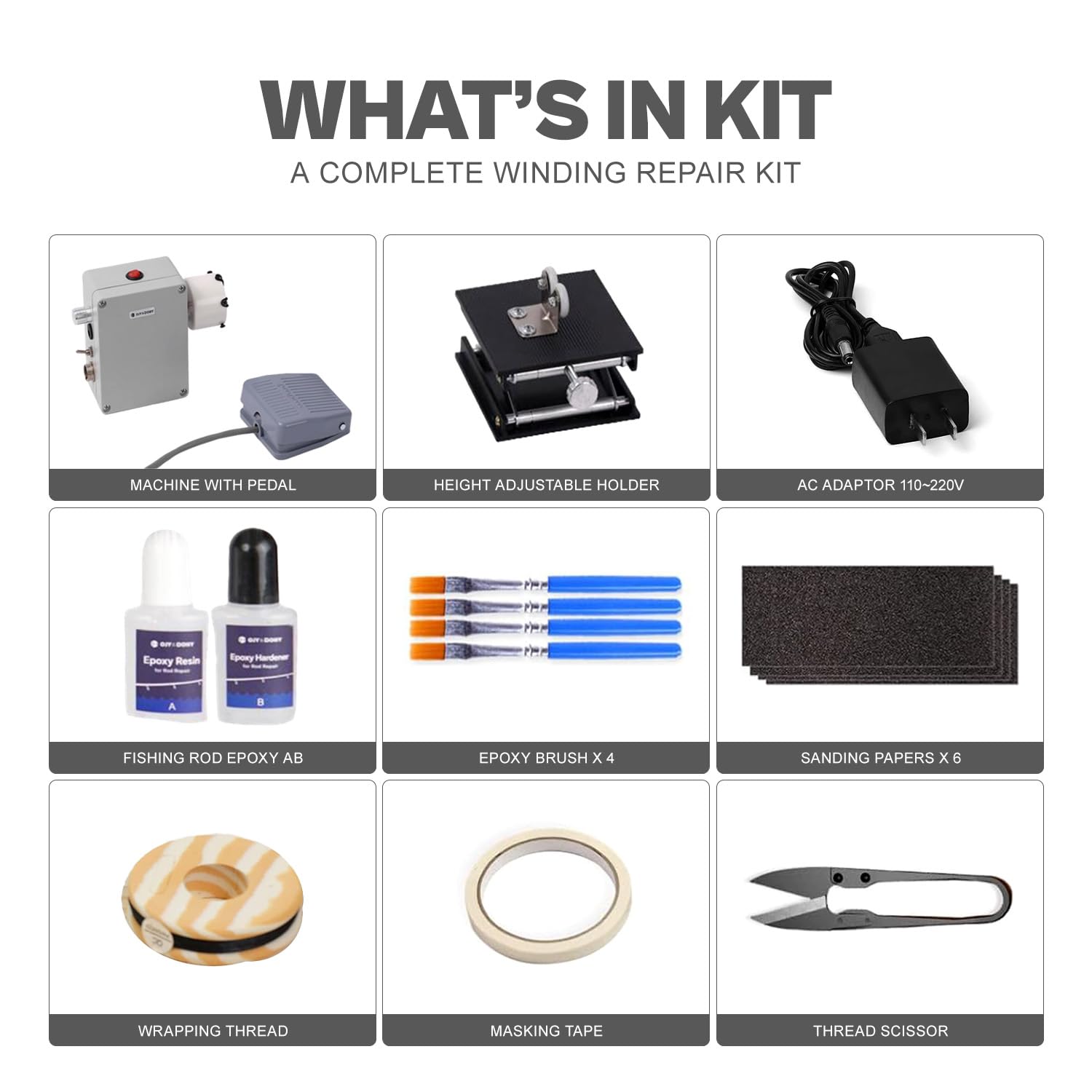 OJY & DOIIIY Kit de réparation de Canne à pêche, kit de Construction de Canne et Fournitures, Emballage de Canne et Enrouleur pour séchage époxy