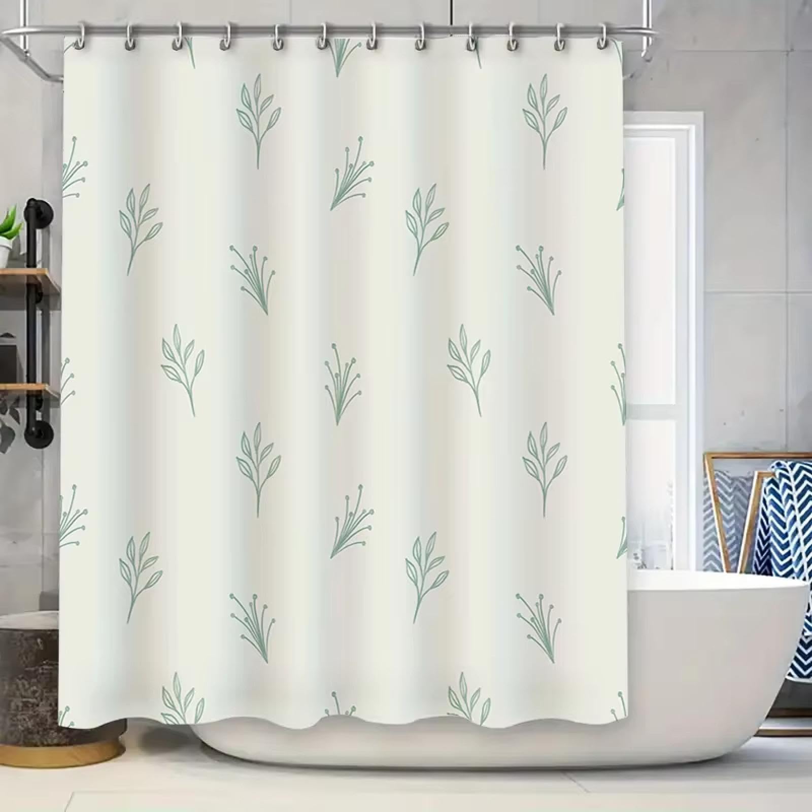 Rideau de Douche Moderne avec Joli Motif de Feuilles pour Salle de Bain, imperméable et Lavable, Motif Feuilles Blanches et Vertes, 200 x 220 cm