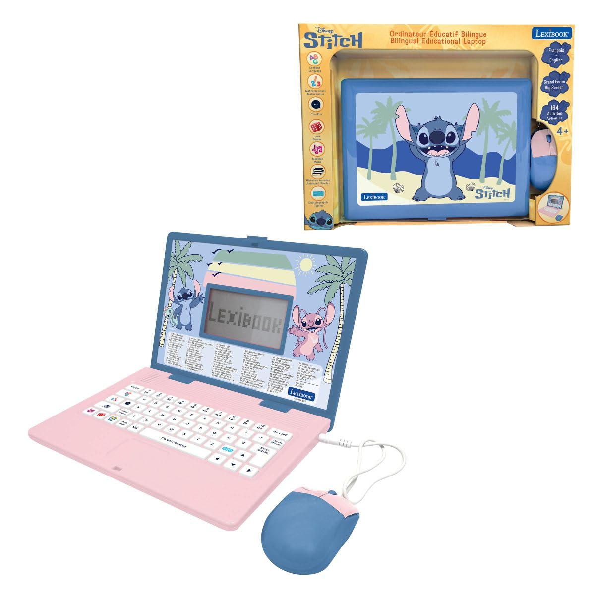 Lexibook, Disney Stitch, Bilingual Educational Laptop, English and French, 164 Activities, Maths, Logic Games, Music Mode