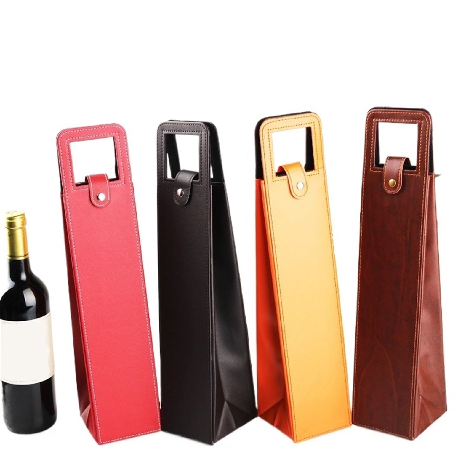 Flaschenträger für Wein, PU-Leder, Weinflaschen-Tragetasche mit Griff für Geschenk-Aufbewahrungsbox, Hochzeitsfeier, rot, Einheitsgröße, Ein Stil
