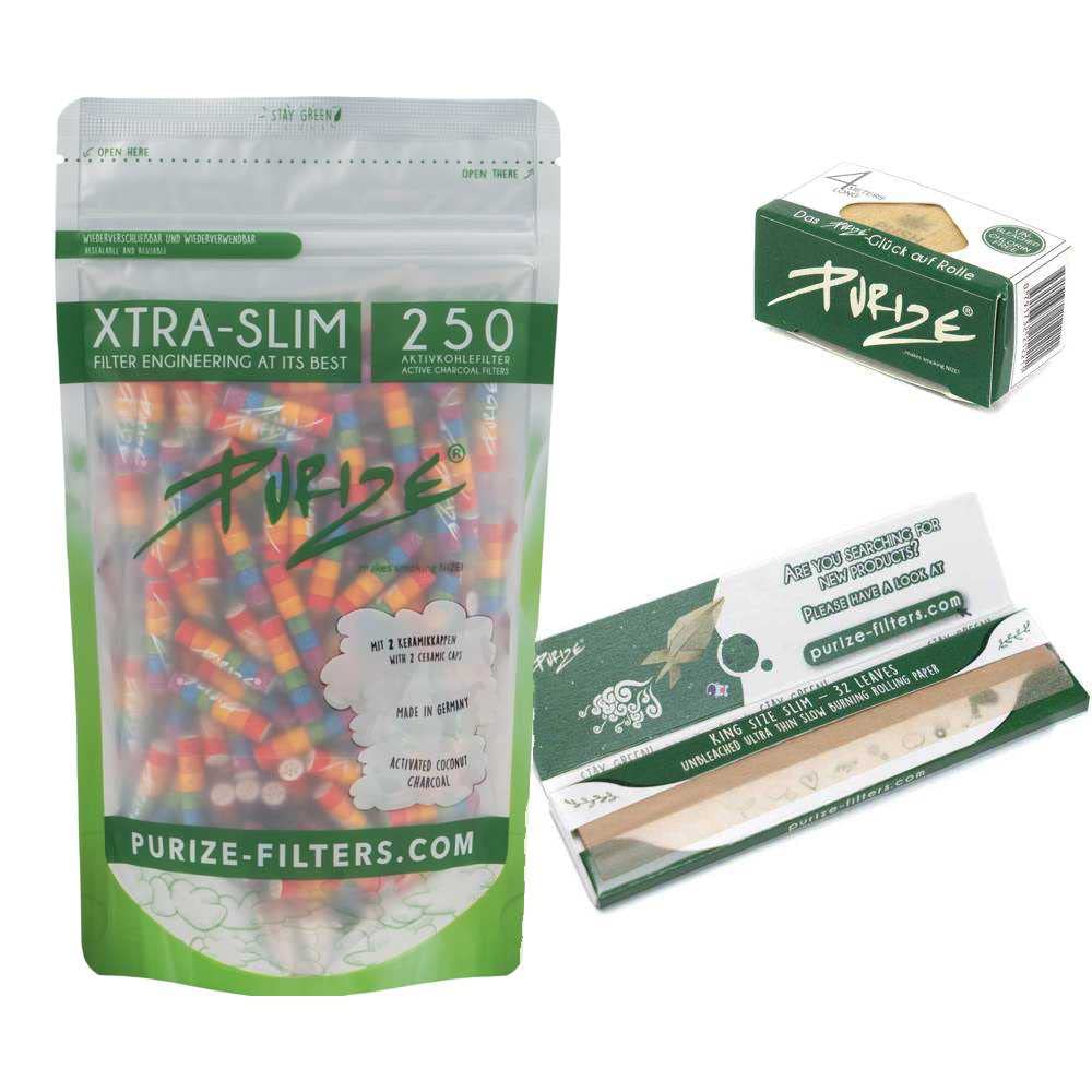 Activated Carbon Filter Xtra Slim Size Set - 250 Filters + Papers + 4 m Paper Roll - Diameter 5.9 mm Premium Filter - Coconut Based Carbon (We Love Diversity)