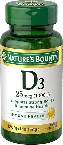 Nature's Bounty Vitamina D3, 1000IU, alta potencia, 120 cápsulas blandas, paquete de 4