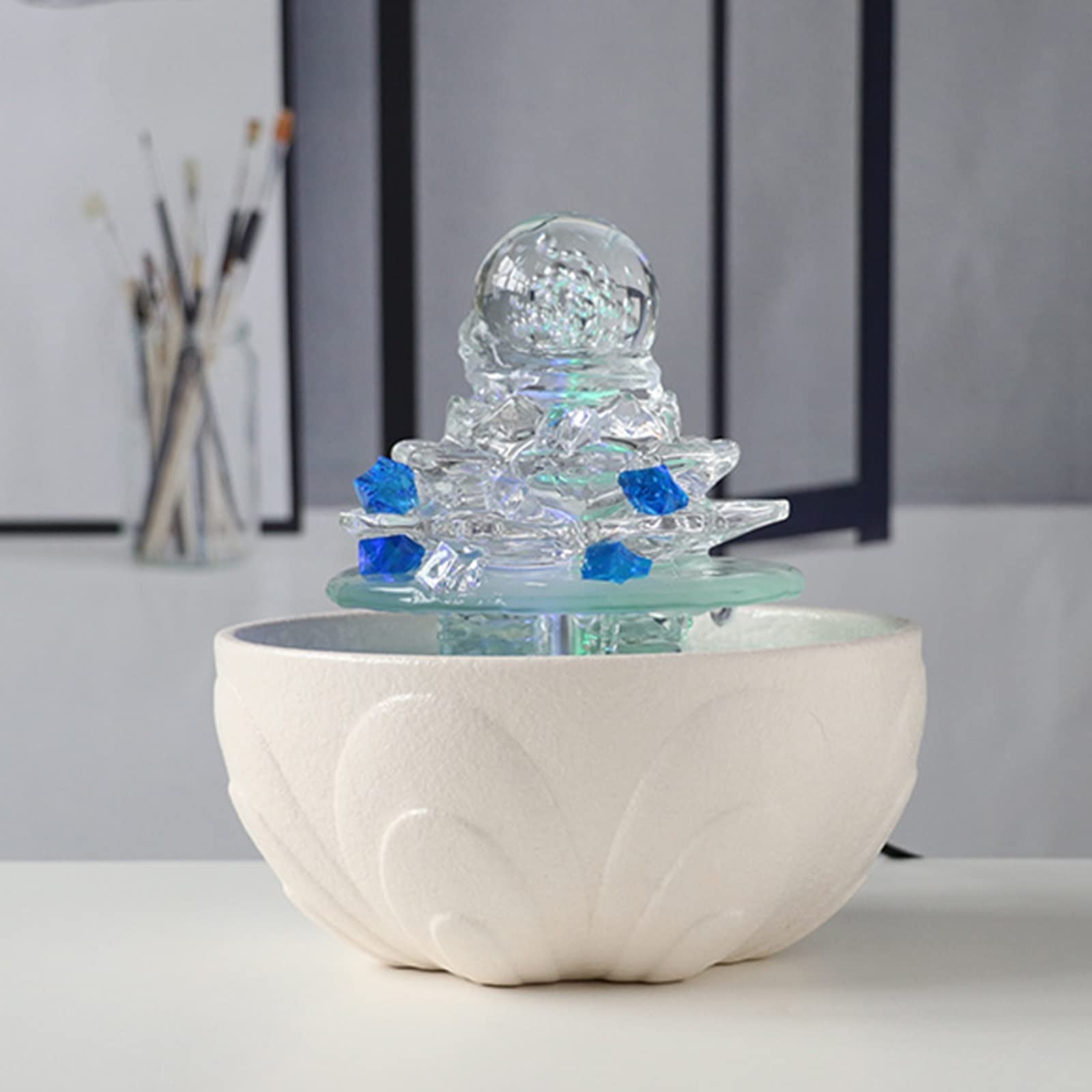 Fuente Decorativa de jardín, Fuente de Agua con Cascada, de cerámica, Feng Shui Zen, decoración para salón, Dormitorio, Oficina, 19,5 x 18,5 x 18,5 cm