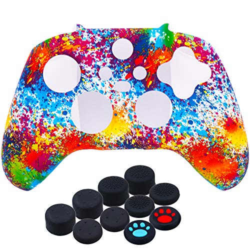 YoRHa Silicona Espesar Funda Piel Carcasas Cubierta para Xbox Series X/S Mando x 1 (Pintura Spashing) con Agarres para el Pulgar x 10