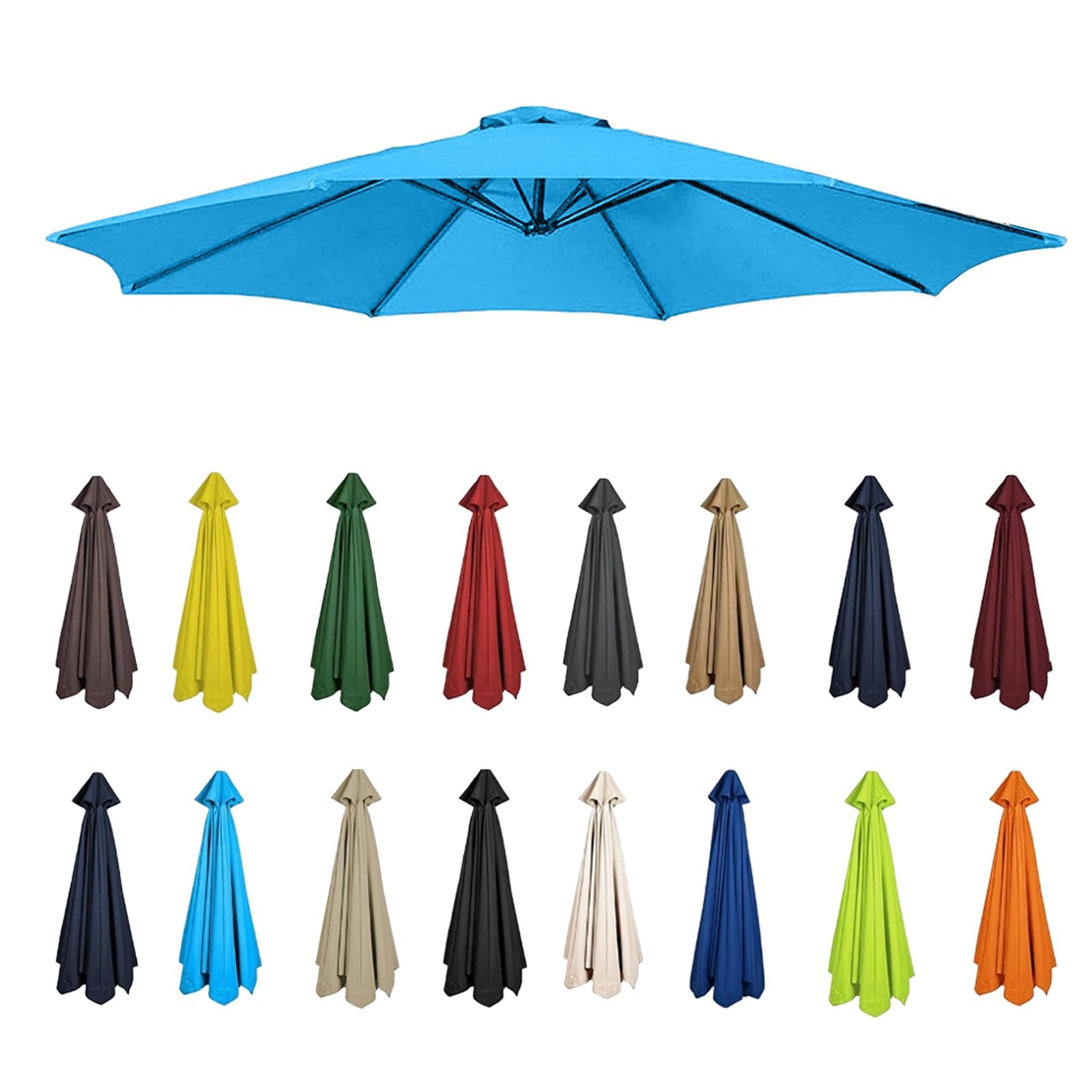 Replacement Garden Parasol Canvas, 2/2.3/2.5/2.7/3/3.50m Umbrella Replacement Canopy, Replacement Canopy Top For 6/8 Ribs(Lake blue,6 RIBS-250CM)