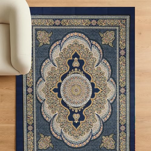 Image of Cotton Bolls Textiles Rugs for Living Room 5x7 Feet Large Size | Lightweight Foldable Carpet for Bedroom & Hall | Easy to Handle During Daily Cleaning | Travel Friendly Printed Rug | Navy