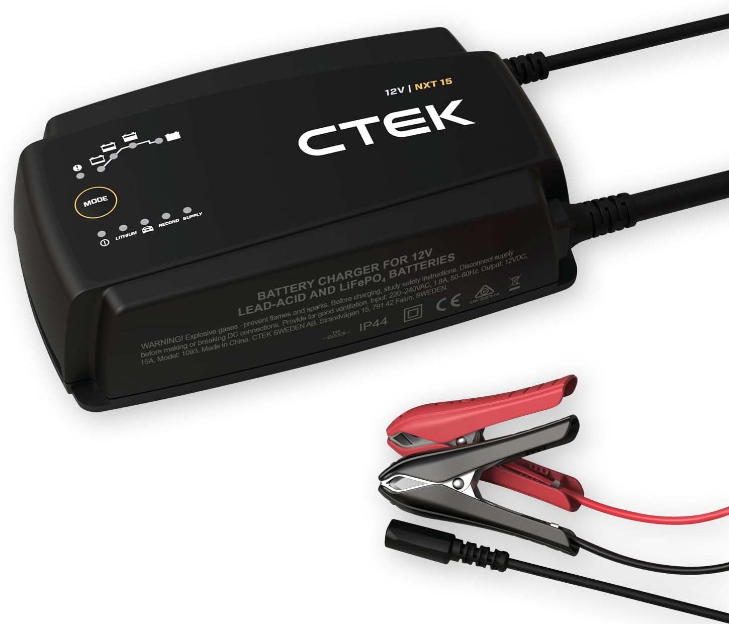 CTEK NXT 15 Smart Battery Charger 12V 15A Power Compatible with Lithium Reconditioning Mode Power Supply Mode Temperature Compensation Battery Maintenance for Cars, Boats and Recreational Vehicles