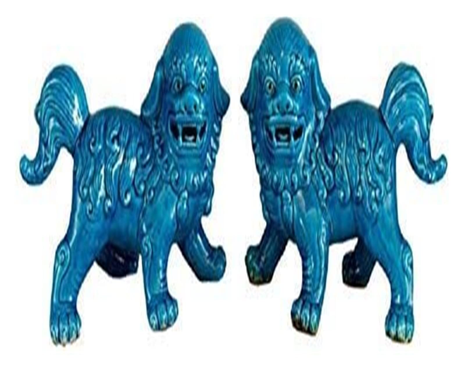 BOSUGEArtware, Home Decoration Statue Lions Statues Porcelain Foo Dog Sculptures,Hand Made Standing Foo Dog Figurines Figurines Sculptures Animal Good Luck Wealth,1Pair