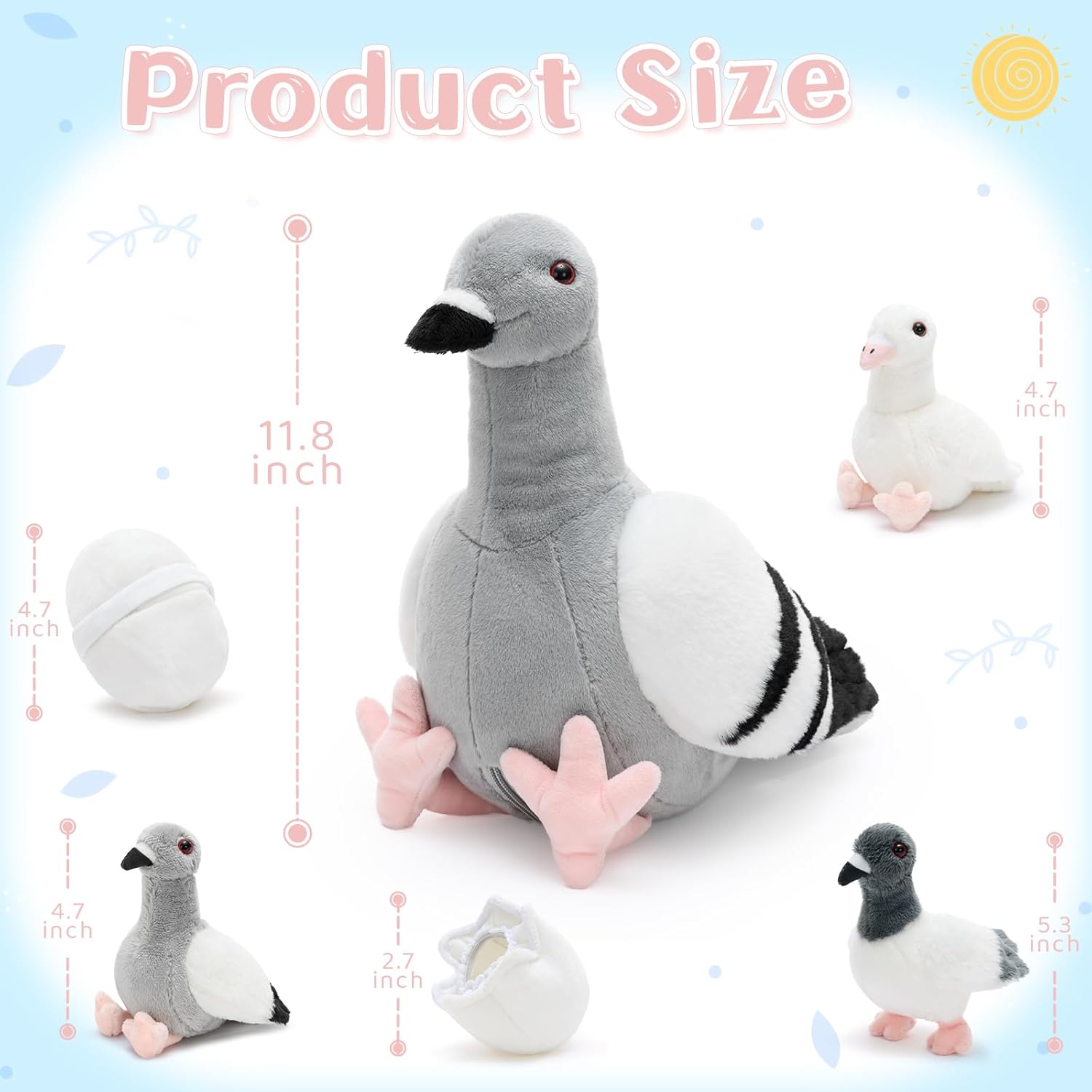 Tezituor Easter Pigeon Stuffed Animal Set, Cuddly Realistic Pigeon Plush Toy,Soft Dove Life-Like Bird Animal Plushie Doll for Kids Girls Boys on Valentines,Christmas, Birthday, Party Decor Grey