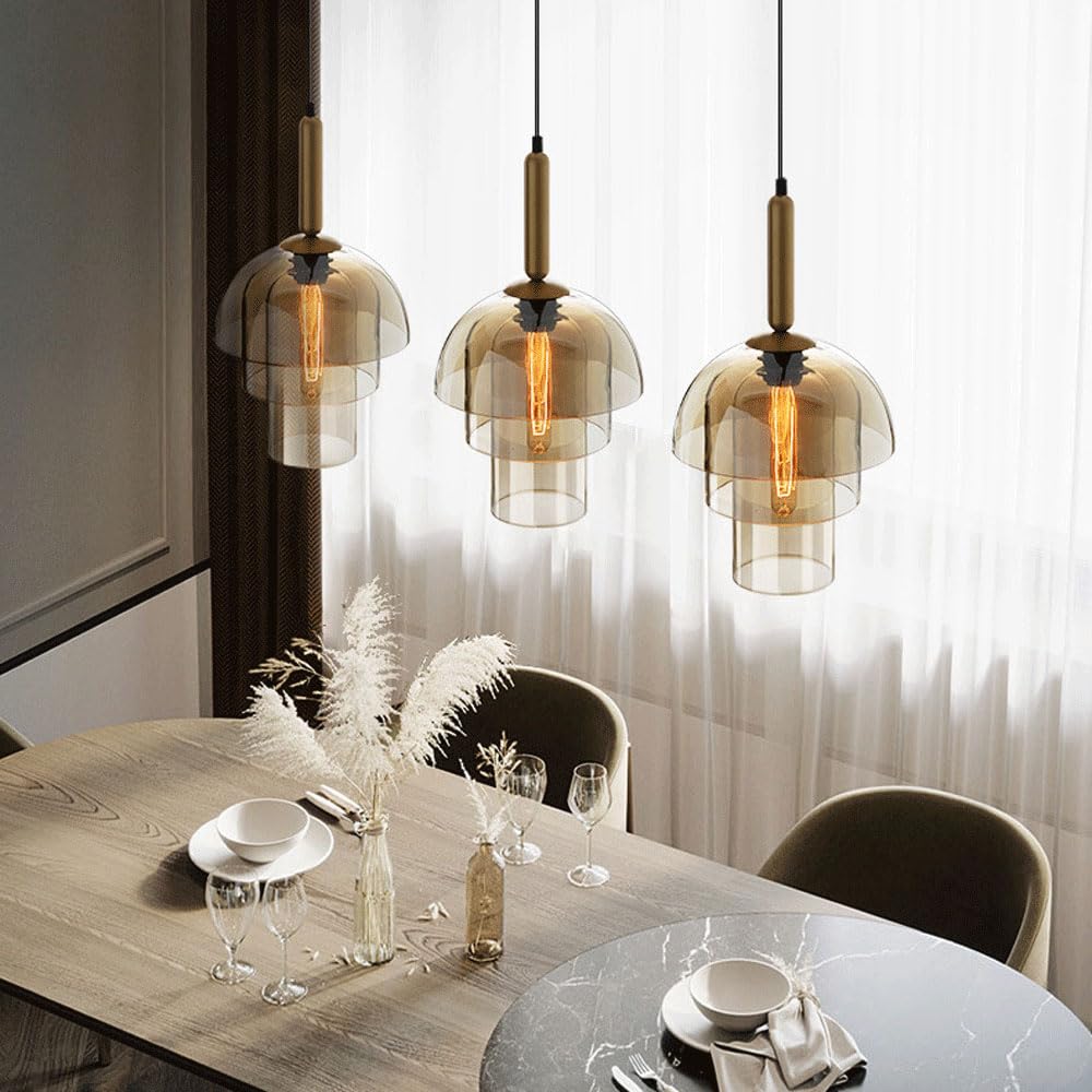Lampadari in Stile Nordico, plafoniera a Sospensione, Paralume Creativo a Tre Strati in Vetro, Lampada a Testa Singola con Attacco E27, Illuminazione Decorativa per balconi di RIST