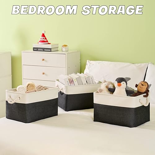 Miniatura 4 de Paquete de 3 contenedores de almacenamiento, canastas de almacenamiento de tela para almacenamiento plegables de lona medianas para organización