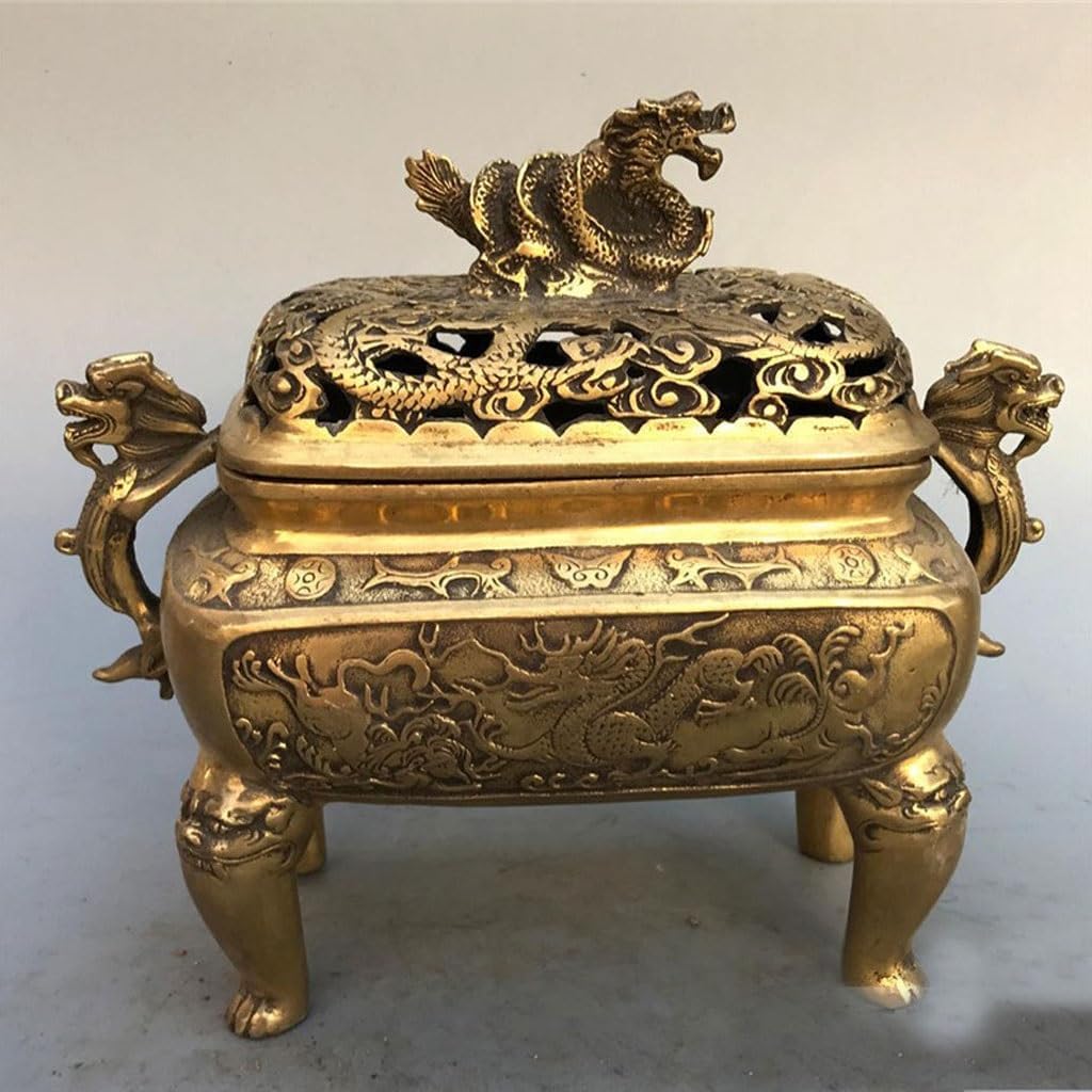 Incense Stick Holder Buddhist Craft Ornaments Antique Brass Incense Burner Antique Brass Dragon Incense Burner with Lid Incense Incense Incense Holder for Sticks(Small)