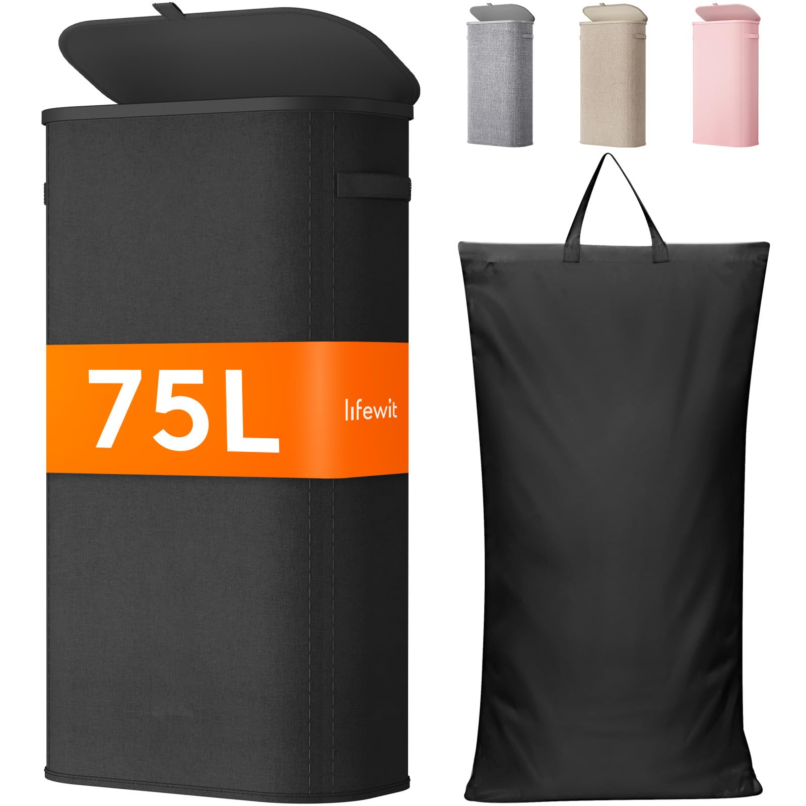 Lifewit 85L Laundry Basket with Lid, Large Laundry Hamper with Plastic Handles and Removable Bag, Foldable Tall Dirty Clothes Hampers for Laundry for Laundry Room, Bedroom, Bathroom, Dorm, Beige — view 29