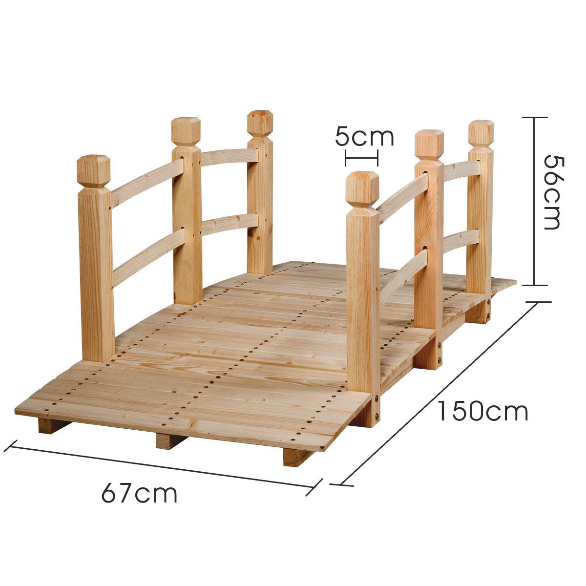 GIANTEX Pont de Jardin en Bois Carbonisé Pont de Bassin,Décoration Extérieure,Dimension 150x67x55CM Charge Max 100kg (Naturel)