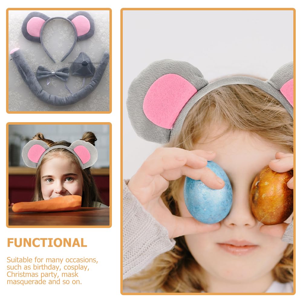 Beaupretty Mouse Ears Headband Kids Animal Costume Accessory Set with Nose Tail Bow Tie for Party Cosplay Halloween - Image 5
