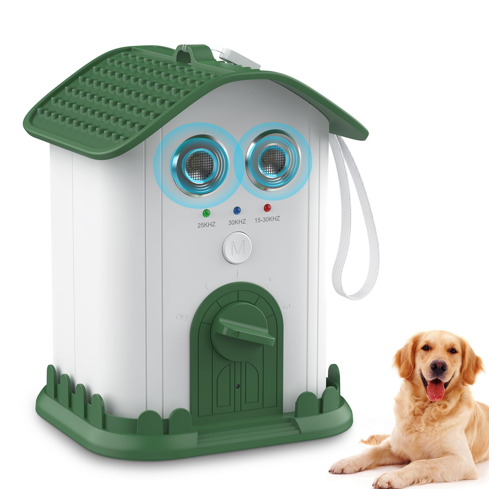 Jewyow Dispositivo antiladridos, ahuyentador ultrasónico para Perros de Exterior de 50 pies y 3 Frecuencias Diferentes, disuasor de ladridos para Perros medianos y pequeños