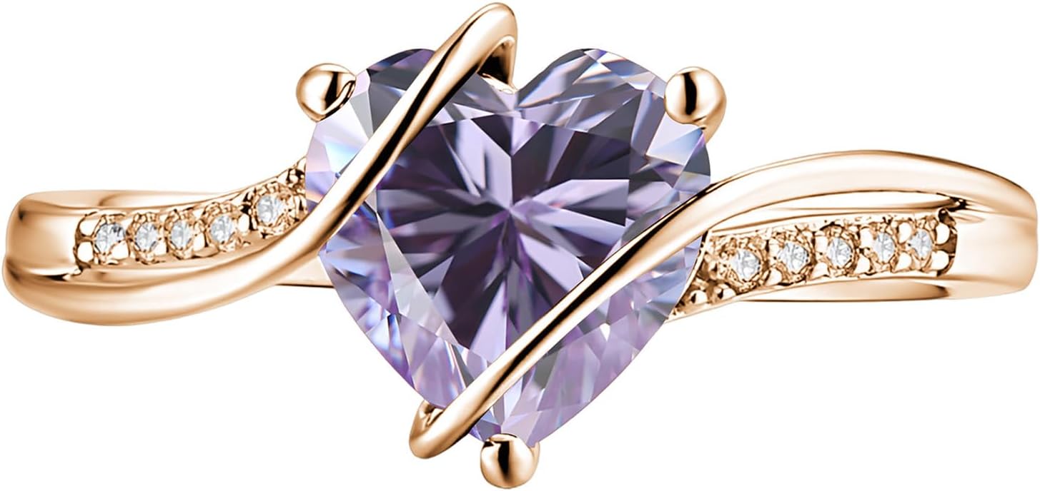 2CT Heart Shaped Gemstone Engagement Rings for Women,Silver 10K 14K 18K Gold Wedding Band Birthstone Rings Jewelry Gifts for Anniversary Valentines Day Mother's Day - Image 5