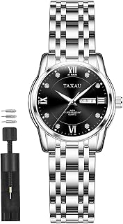 Taxau Watches for Women Luxury Diamond Women Watch Waterproof Stainless Steel Women's Wrist Watches for Small Wrist Luminous Business Dress Ladies Watch Minimalist Casual with Day Date Black Face