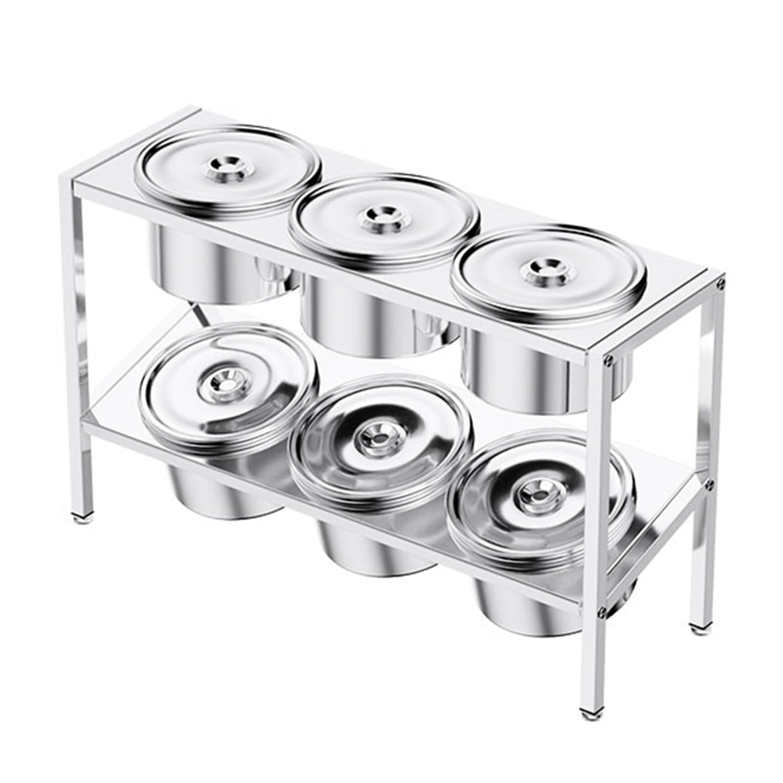 WDSOPK Commercial Spice Racks Set, Double Layer Stainless Steel Condiment Dispenser Countertop Organizer Holder, Seasoning Ingredients Food Container for Kitchen Buffets (Silvera 57x18.5x35cm)