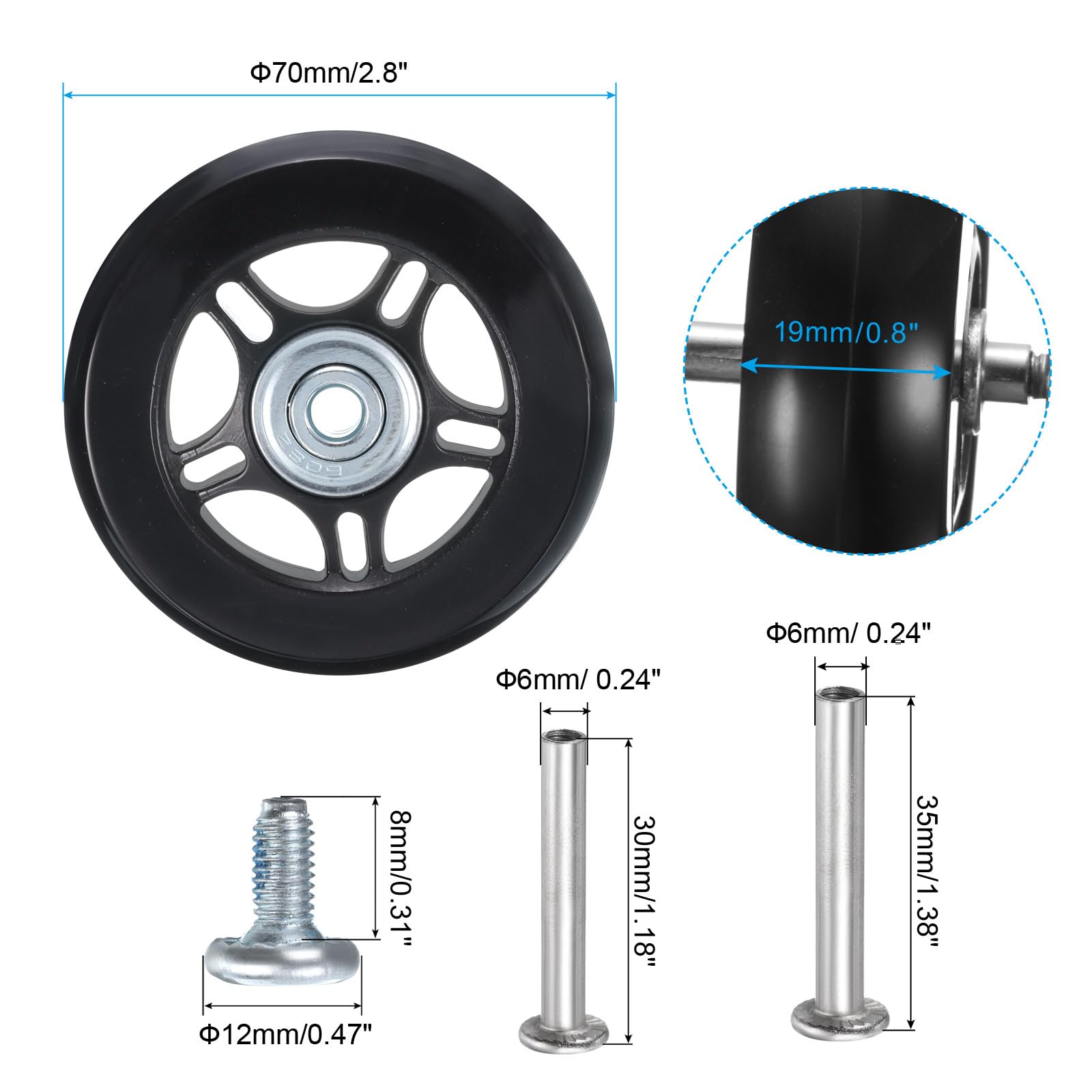 uxcell Luggage Wheels Replacement 70 x 19mm/2.8